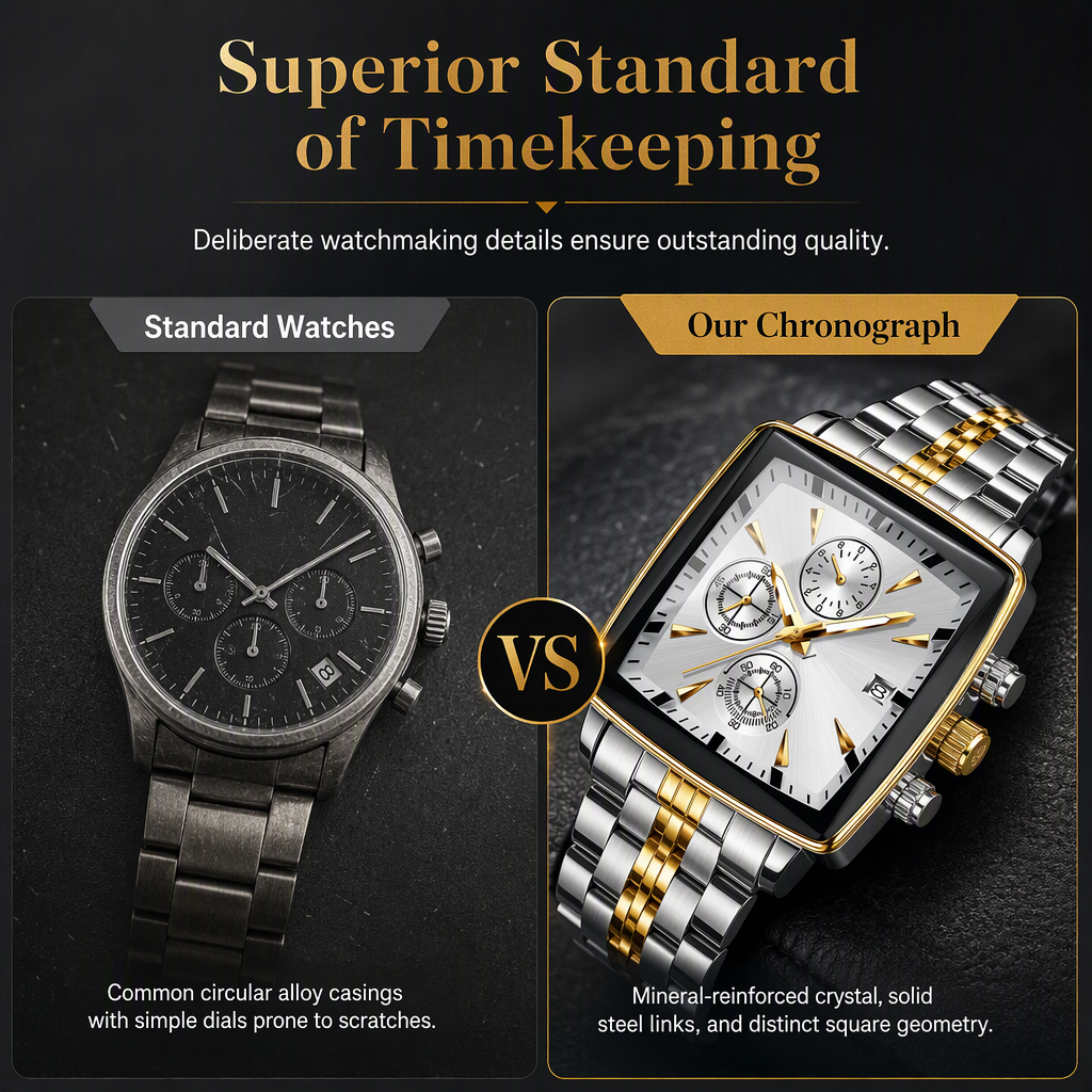Men's Business Quartz Watch with Stainless Steel Band Waterproof Luminous Hands and Date Display