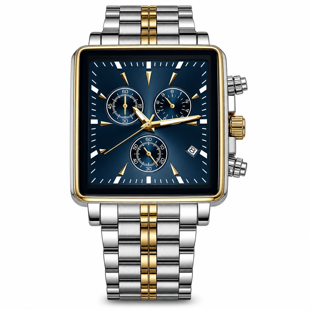 Men's Business Quartz Watch with Stainless Steel Band Waterproof Luminous Hands and Date Display