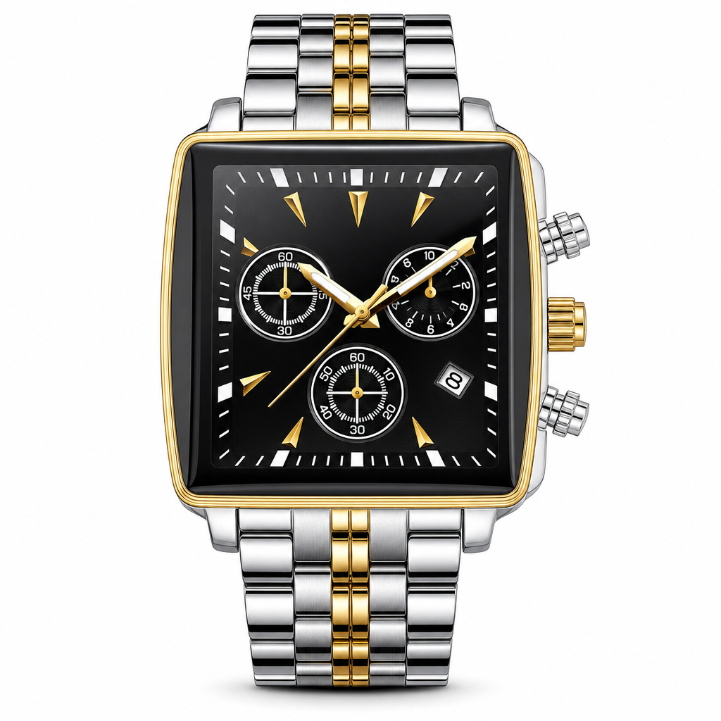 Men's Business Quartz Watch with Stainless Steel Band Waterproof Luminous Hands and Date Display