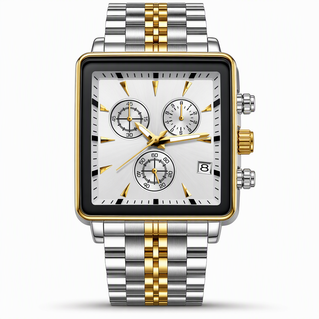 Men's Business Quartz Watch with Stainless Steel Band Waterproof Luminous Hands and Date Display