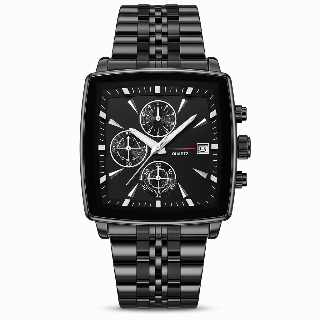Men's Business Quartz Watch with Stainless Steel Band Waterproof Luminous Hands and Date Display