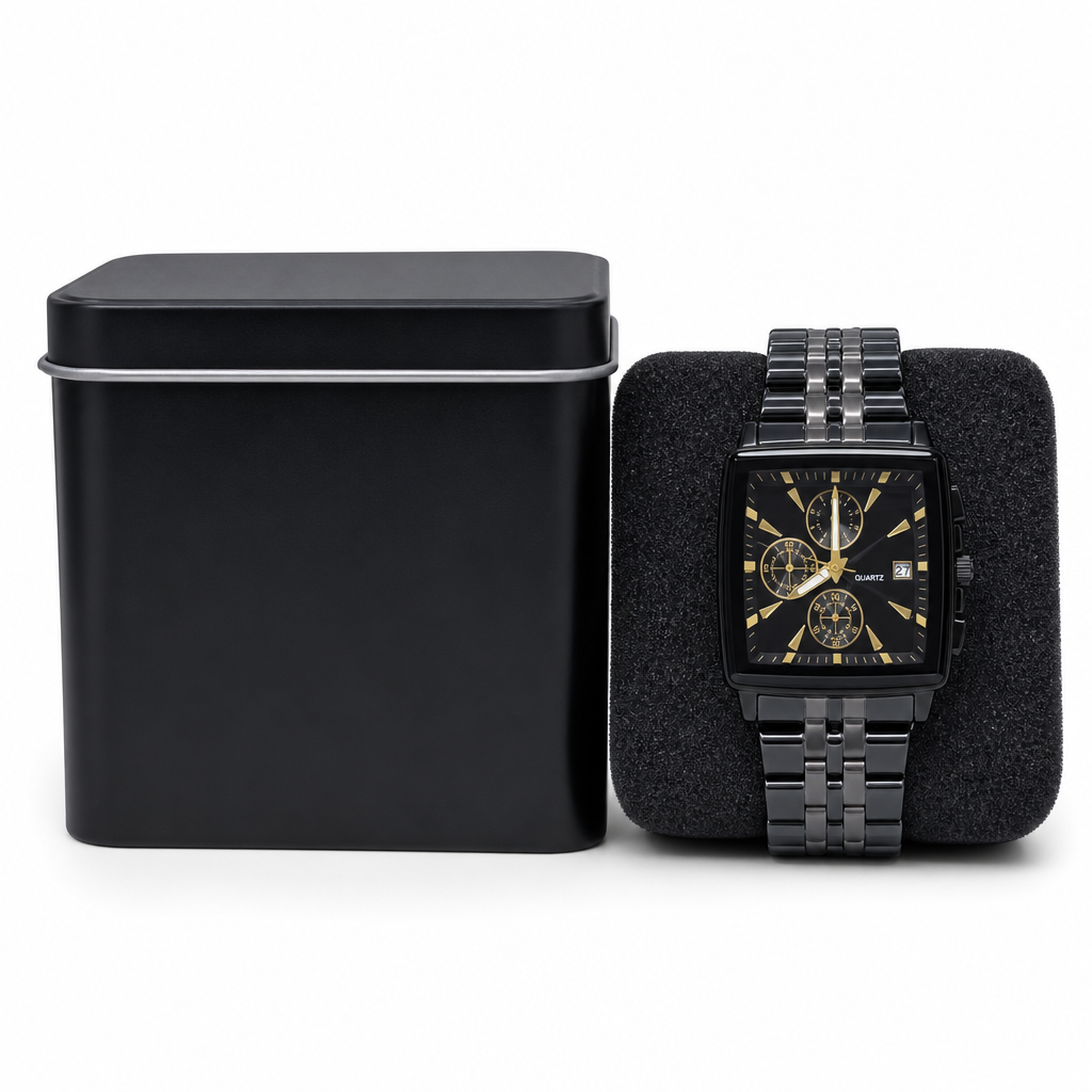 Men's Business Quartz Watch with Stainless Steel Band Waterproof Luminous Hands and Date Display