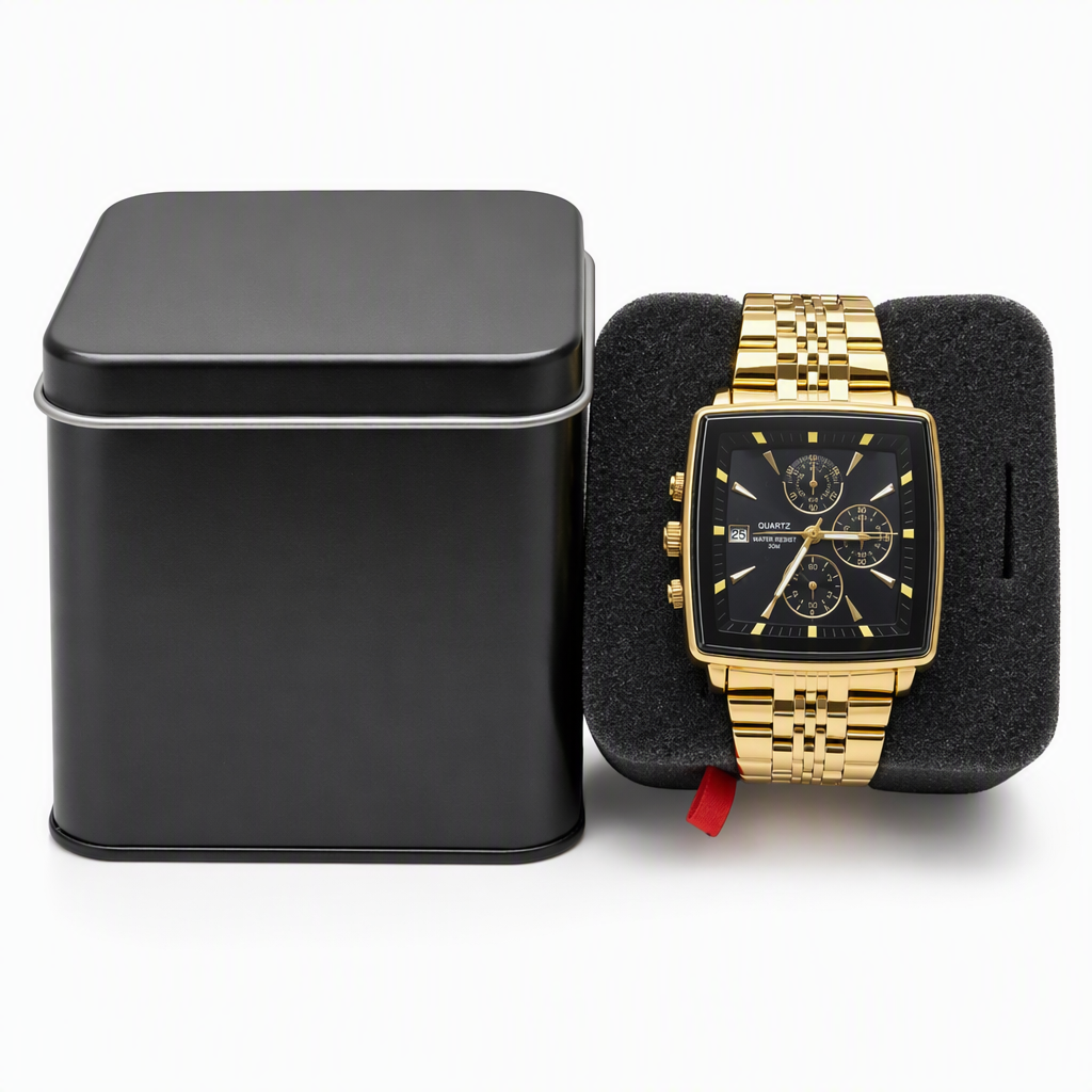 Men's Business Quartz Watch with Stainless Steel Band Waterproof Luminous Hands and Date Display