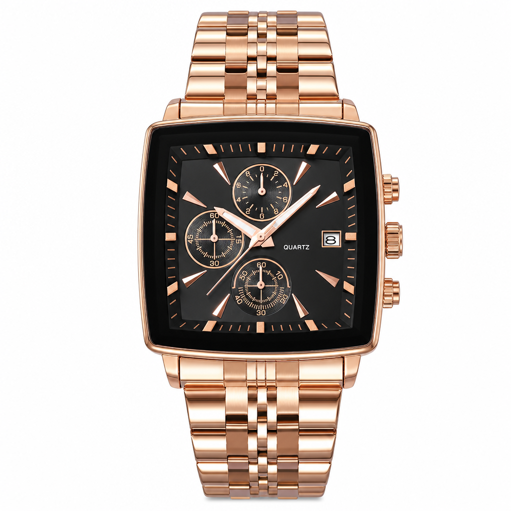 Men's Business Quartz Watch with Stainless Steel Band Waterproof Luminous Hands and Date Display