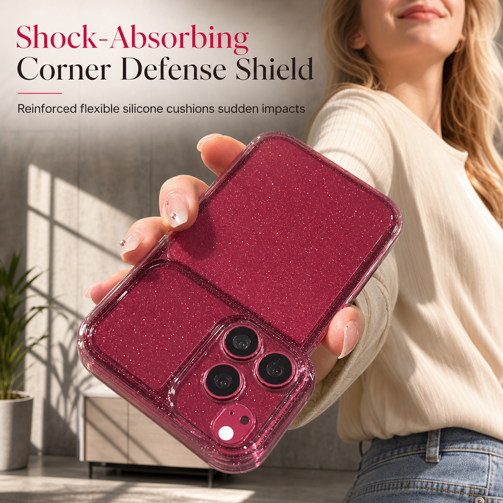 ✨ Glitter Shockproof Phone Case: Sparkling Shell, Corner Defense, Lens Protection, Anti-Yellowing
