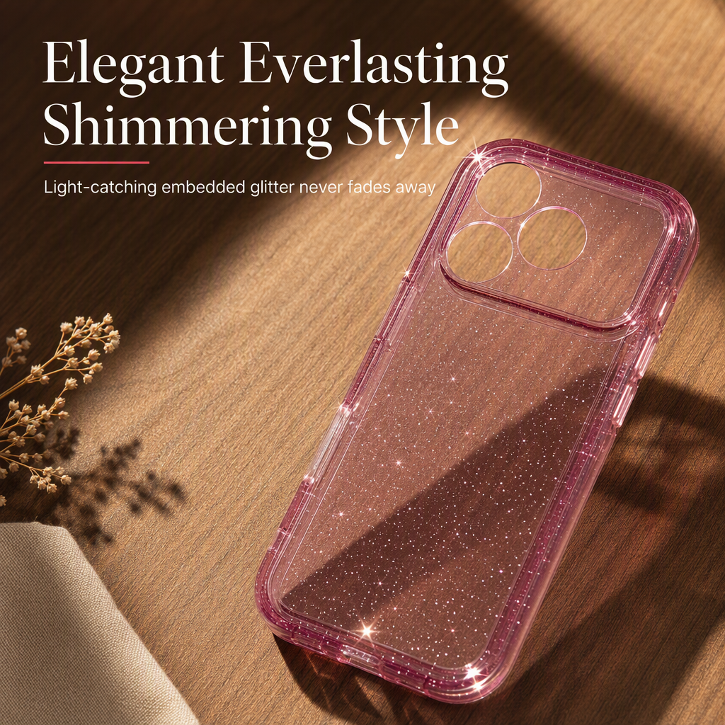 ✨ Glitter Shockproof Phone Case: Sparkling Shell, Corner Defense, Lens Protection, Anti-Yellowing