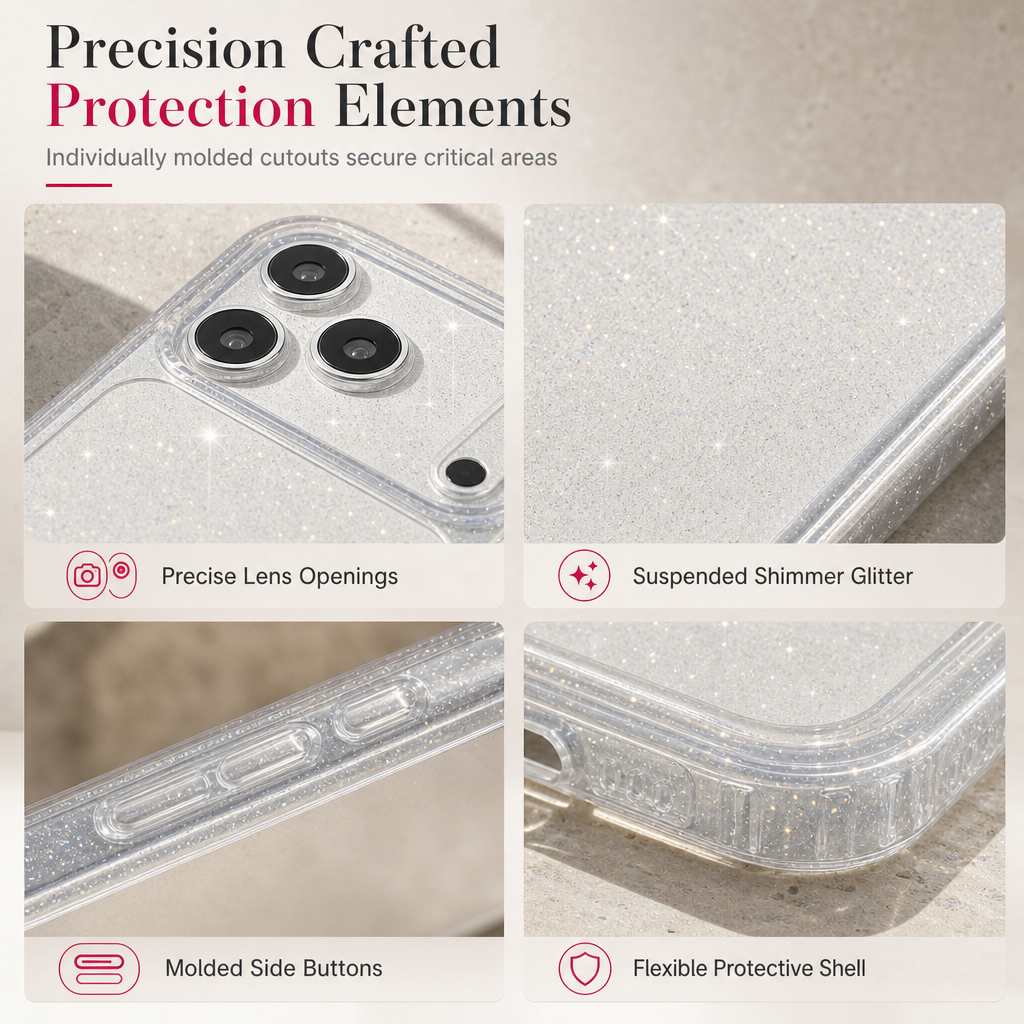 ✨ Glitter Shockproof Phone Case: Sparkling Shell, Corner Defense, Lens Protection, Anti-Yellowing