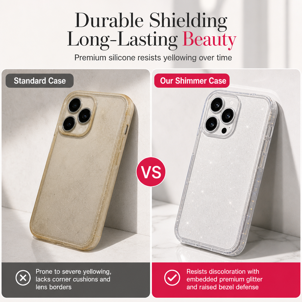 ✨ Glitter Shockproof Phone Case: Sparkling Shell, Corner Defense, Lens Protection, Anti-Yellowing