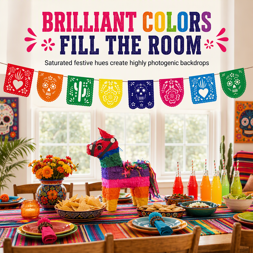 📢📢50% OFF !! ⏰Mexican Plastic Banner Day of the Dead Paper Cut Style Garland for Cinco de Mayo and Halloween Party