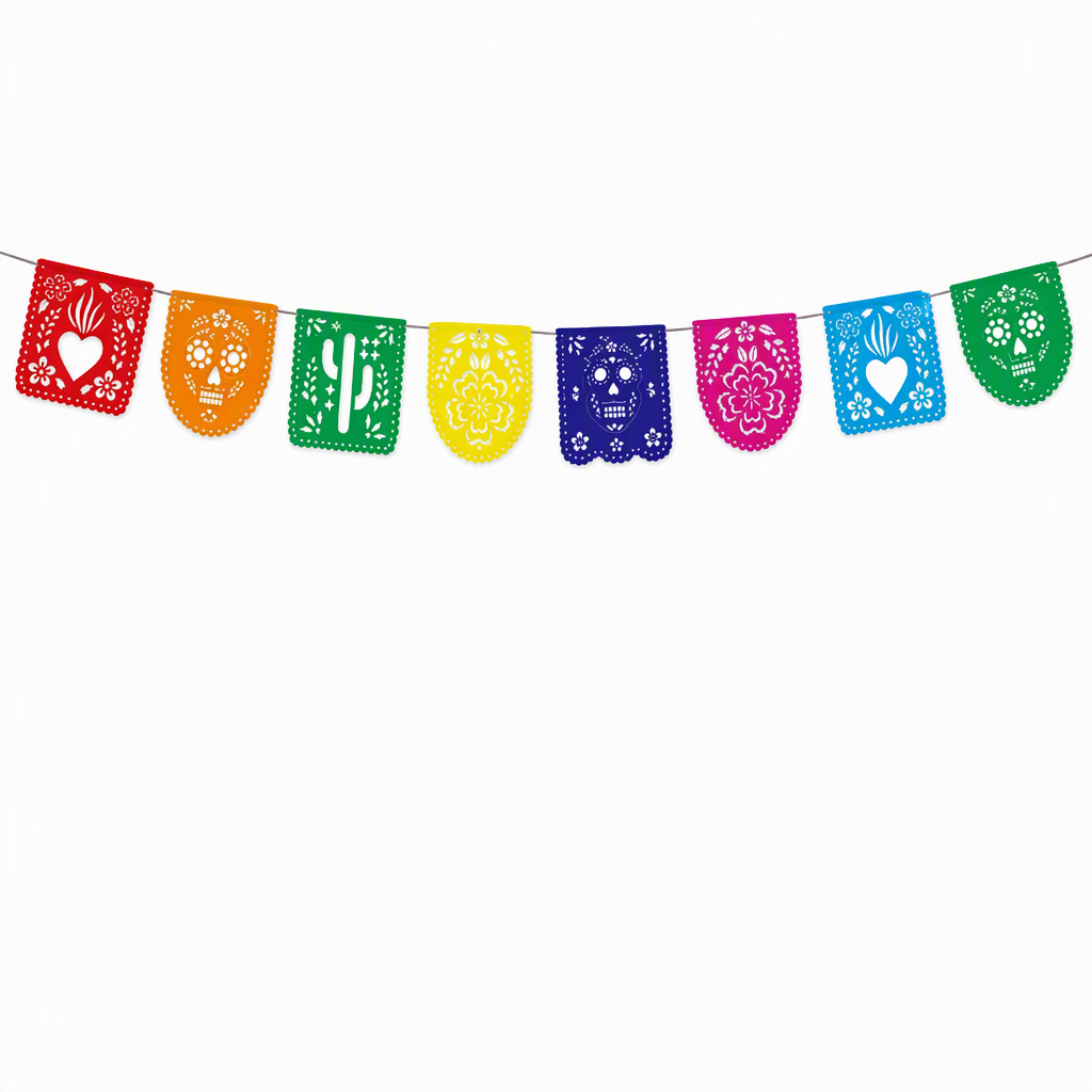 📢📢50% OFF !! ⏰Mexican Plastic Banner Day of the Dead Paper Cut Style Garland for Cinco de Mayo and Halloween Party