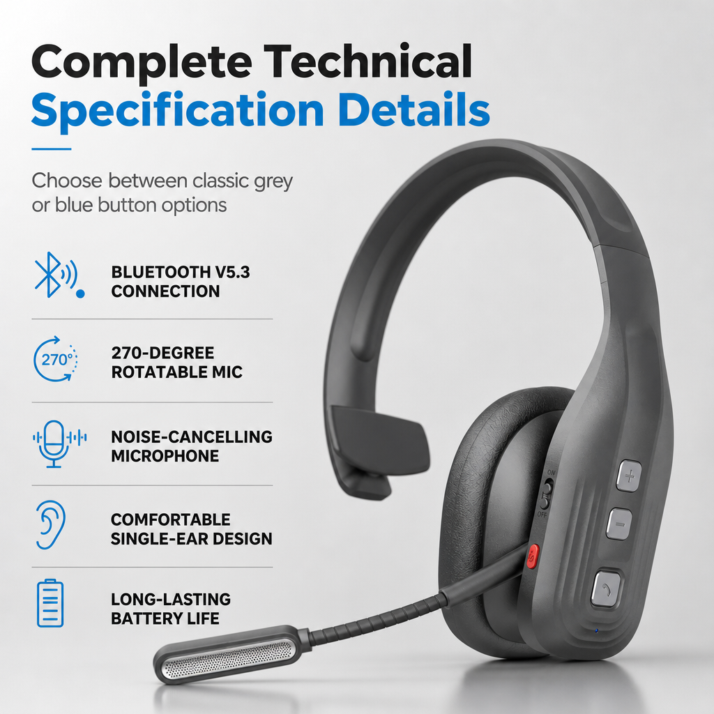 🚚 LIMITED-TIME 50% OFF! 🎧 Trucker Bluetooth Headset – ENC Noise Reduction, Long Playtime, Lightweight ✨