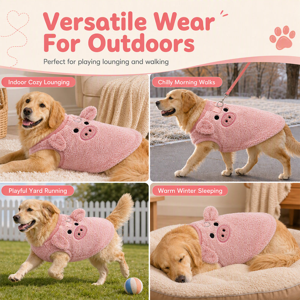 Warm Fleece Lined Pet Vest with Cartoon Embroidery for Dogs and Cats