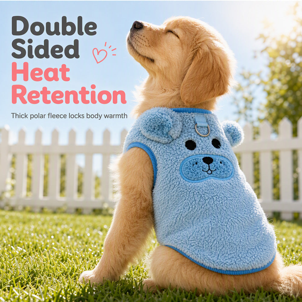 Warm Fleece Lined Pet Vest with Cartoon Embroidery for Dogs and Cats