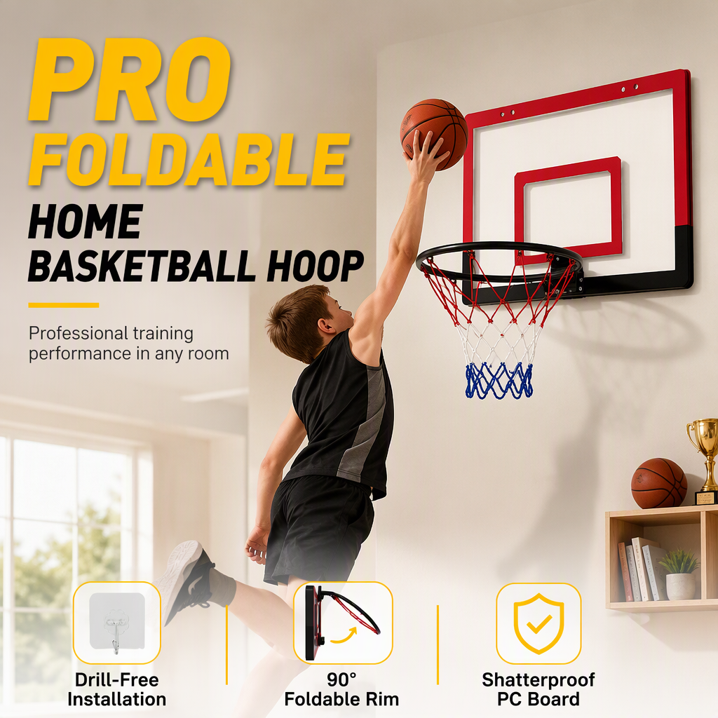 ⏳Limited-time 50% off💥No Drill Wall Mounted Folding Basketball Hoop Toy Set for Kids Indoor and Outdoor Play
