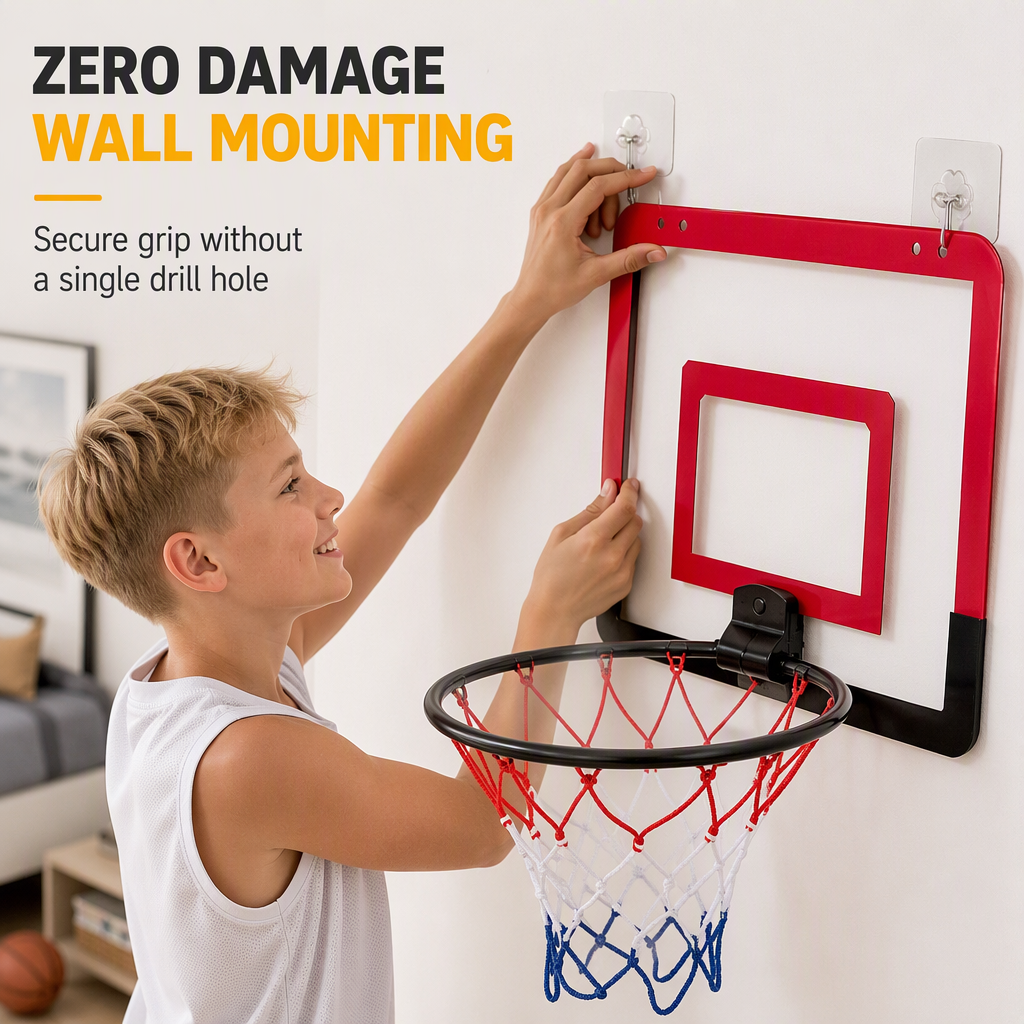 ⏳Limited-time 50% off💥No Drill Wall Mounted Folding Basketball Hoop Toy Set for Kids Indoor and Outdoor Play