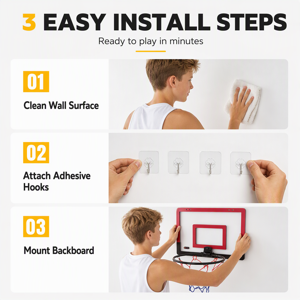 ⏳Limited-time 50% off💥No Drill Wall Mounted Folding Basketball Hoop Toy Set for Kids Indoor and Outdoor Play