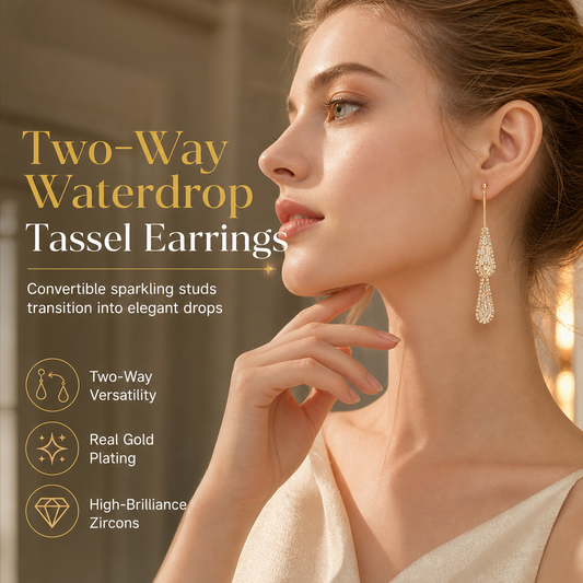 Women's Dual Wear Zircon Water Drop Tassel Earrings Gold Plated Elegant Drop Earrings