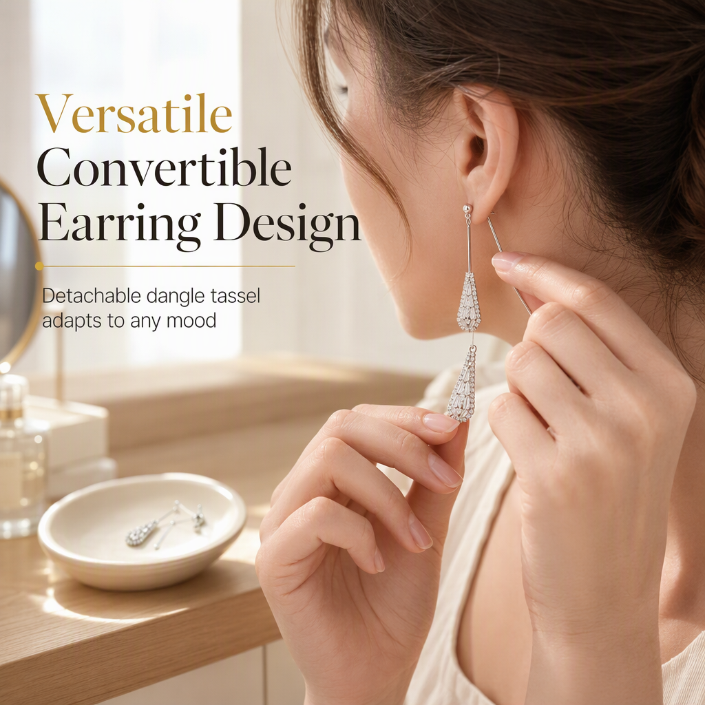 Women's Dual Wear Zircon Water Drop Tassel Earrings Gold Plated Elegant Drop Earrings