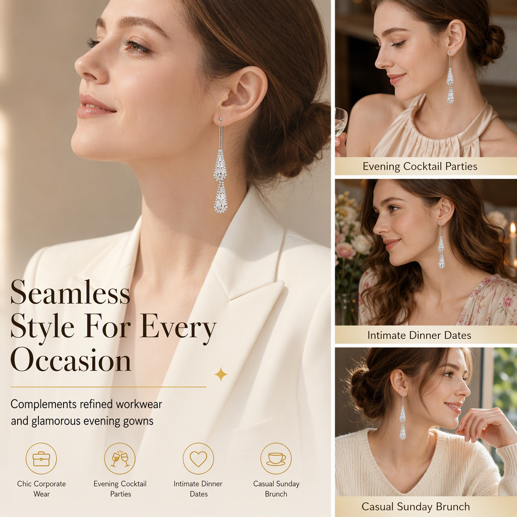 Women's Dual Wear Zircon Water Drop Tassel Earrings Gold Plated Elegant Drop Earrings