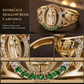 Gold Tone Metal Goddess Portrait and Flower Ring for Women with Oval Colorful Cubic Zirconia Old Money Style