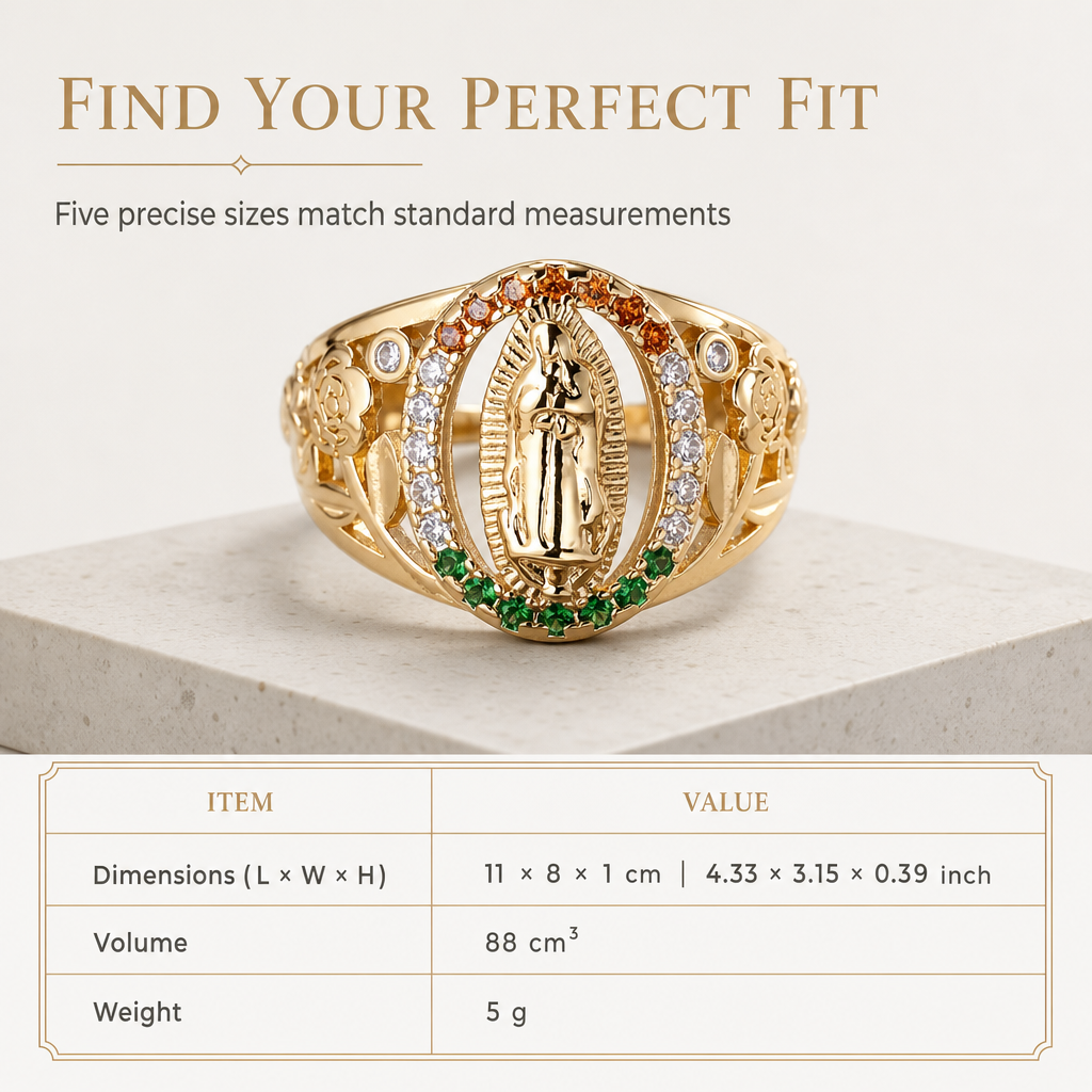 Gold Tone Metal Goddess Portrait and Flower Ring for Women with Oval Colorful Cubic Zirconia Old Money Style