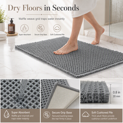 Non Slip Water Absorbent Waffle Weave Bathroom Mat Solid Color Entrance Doormat