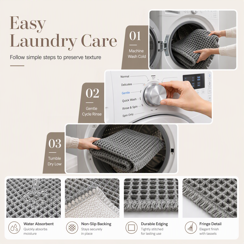 Non Slip Water Absorbent Waffle Weave Bathroom Mat Solid Color Entrance Doormat