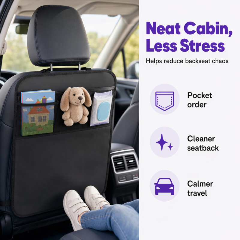 📢📢50% OFF !! ⏰Car Backseat Kick Mat Protector: Waterproof, Storage Pockets🚗