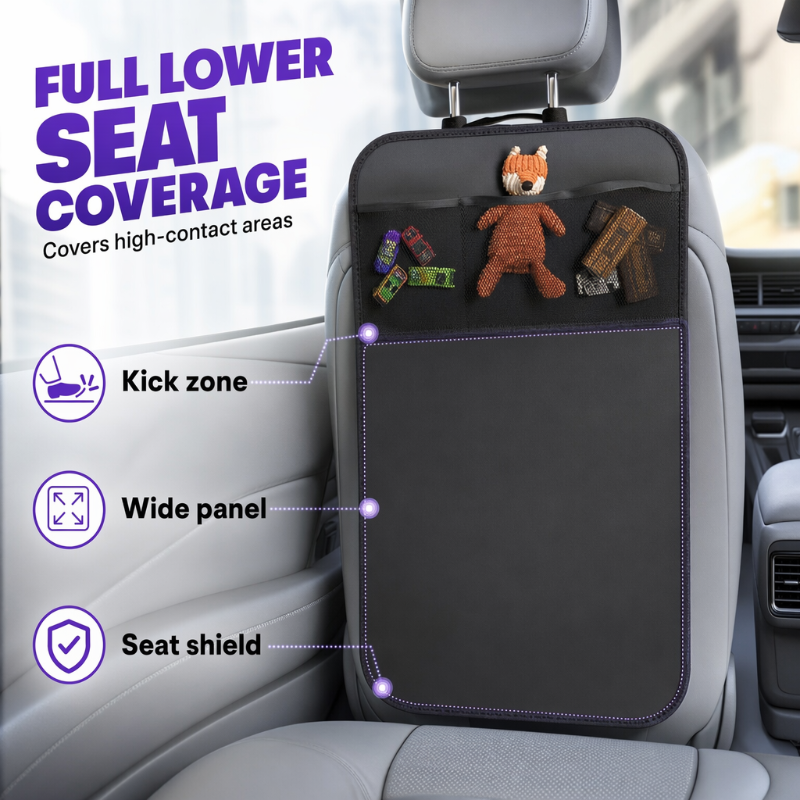 📢📢50% OFF !! ⏰Car Backseat Kick Mat Protector: Waterproof, Storage Pockets🚗