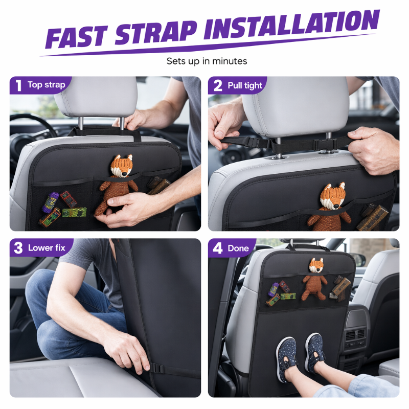 📢📢50% OFF !! ⏰Car Backseat Kick Mat Protector: Waterproof, Storage Pockets🚗