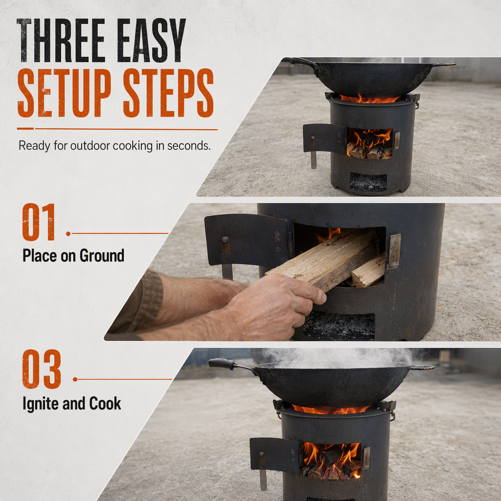 🔥 50% OFF!🍳 Portable Multi-Functional Camping Stove – Efficient Heat & Cooking System, Durable Metal Design, Easy Carry for Outdoor Adventures 🏕️💪