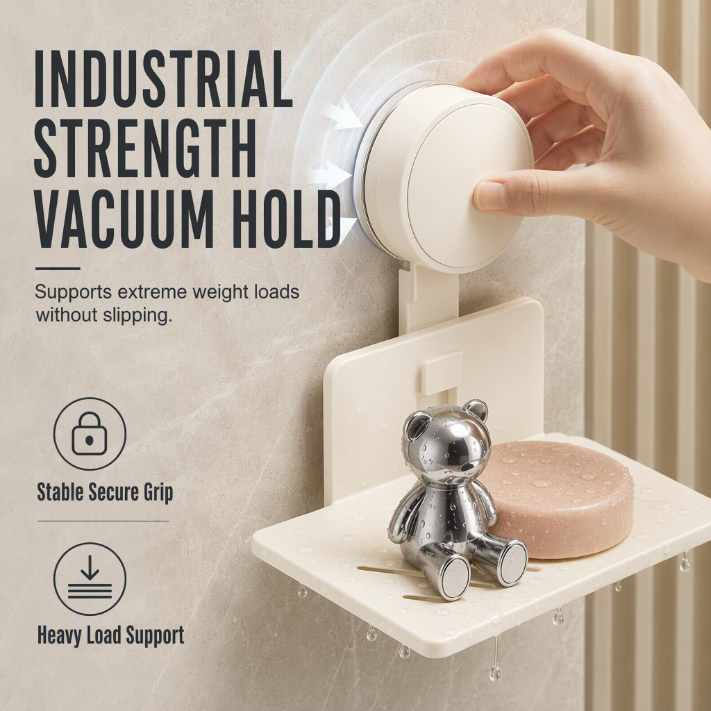 🧼 Vacuum Suction Soap Dish: V-Shaped Drainage, Rustproof Aluminum, No Drilling, Twist-Lock