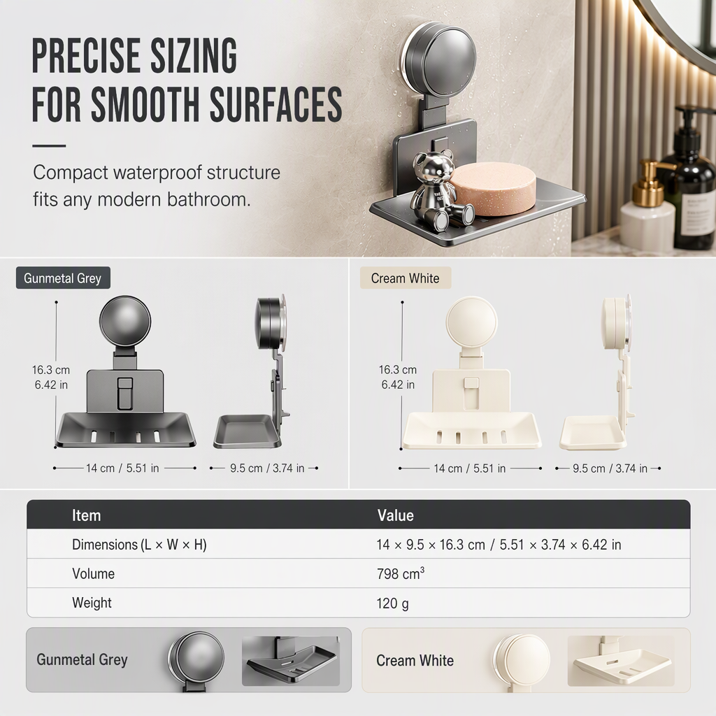 🧼 Vacuum Suction Soap Dish: V-Shaped Drainage, Rustproof Aluminum, No Drilling, Twist-Lock