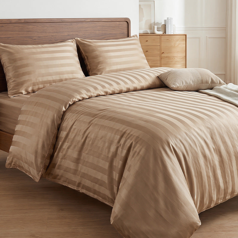 🛏️ LIMITED-TIME 50% OFF! ✨ Hotel Style Satin Stripe Bedding Set – 120g Fabric, Internal Ties, 7 Colors ✨
