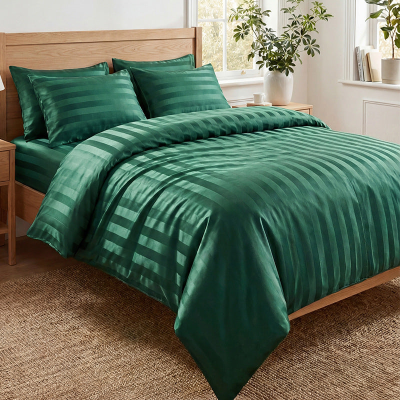 🛏️ LIMITED-TIME 50% OFF! ✨ Hotel Style Satin Stripe Bedding Set – 120g Fabric, Internal Ties, 7 Colors ✨