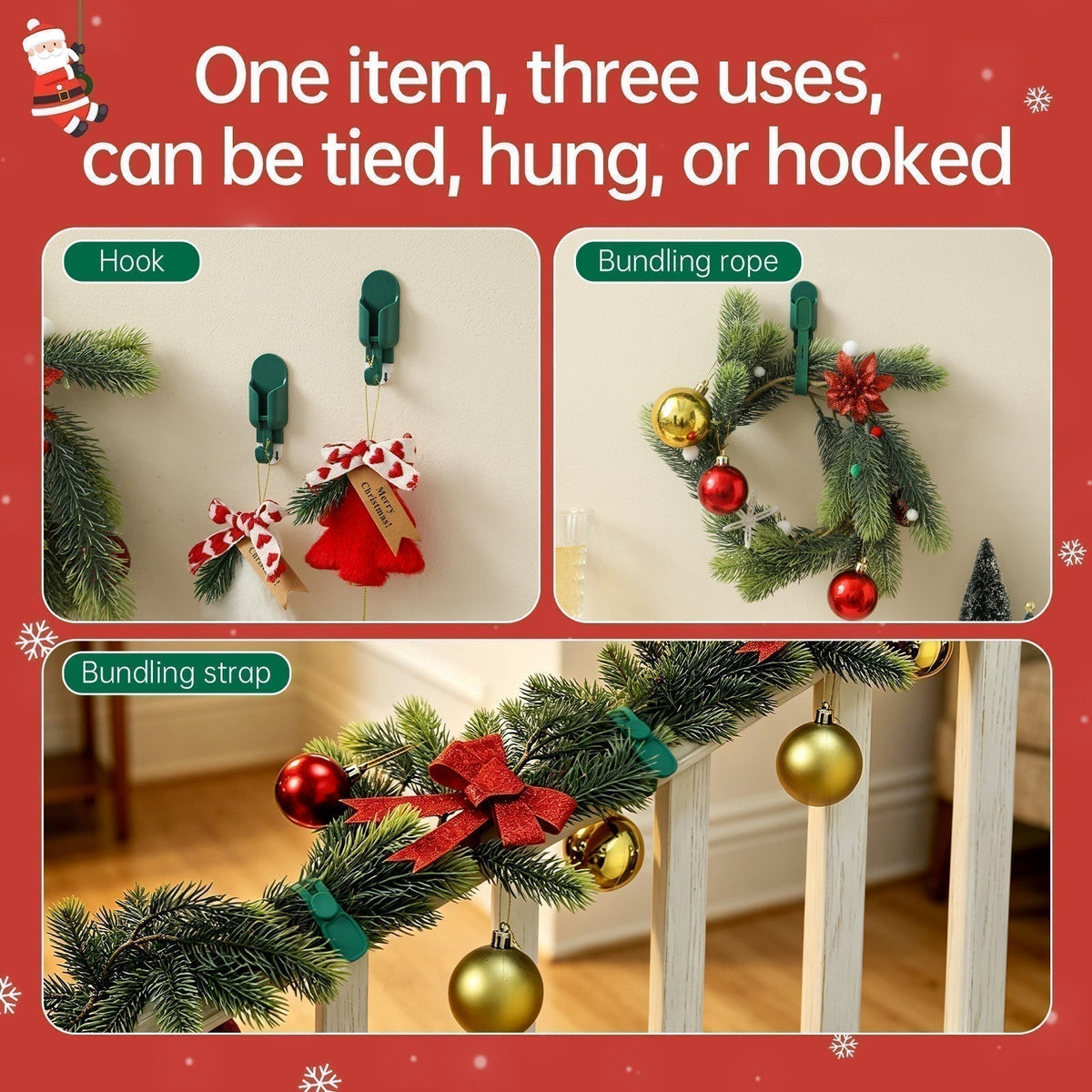 📢📢50% OFF !! ⏰ Silicone Christmas Wreath Ties & Traceless Hooks – Reusable, Damage-Free Holiday Decor Hanging Kit ✨