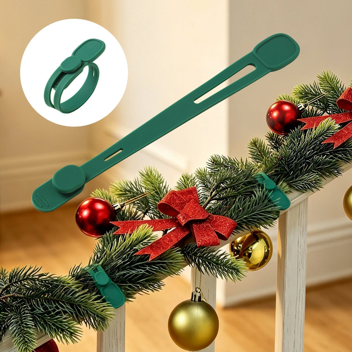 📢📢50% OFF !! ⏰ Silicone Christmas Wreath Ties & Traceless Hooks – Reusable, Damage-Free Holiday Decor Hanging Kit ✨