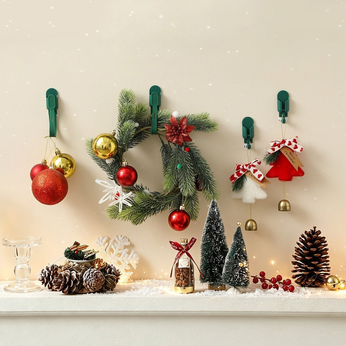 📢📢50% OFF !! ⏰ Silicone Christmas Wreath Ties & Traceless Hooks – Reusable, Damage-Free Holiday Decor Hanging Kit ✨