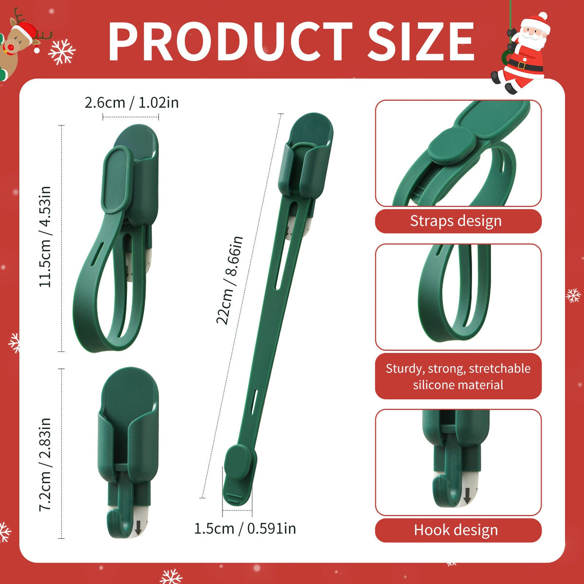 📢📢50% OFF !! ⏰ Silicone Christmas Wreath Ties & Traceless Hooks – Reusable, Damage-Free Holiday Decor Hanging Kit ✨