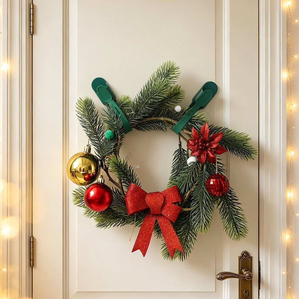 📢📢50% OFF !! ⏰ Silicone Christmas Wreath Ties & Traceless Hooks – Reusable, Damage-Free Holiday Decor Hanging Kit ✨