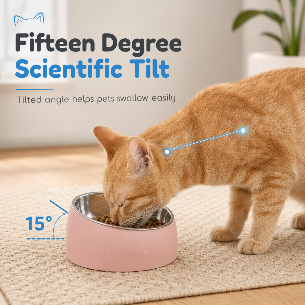 Cartoon Cat Shaped Stainless Steel Pet Bowl Dual Use Food and Water Feeder for Cats and Small Dogs
