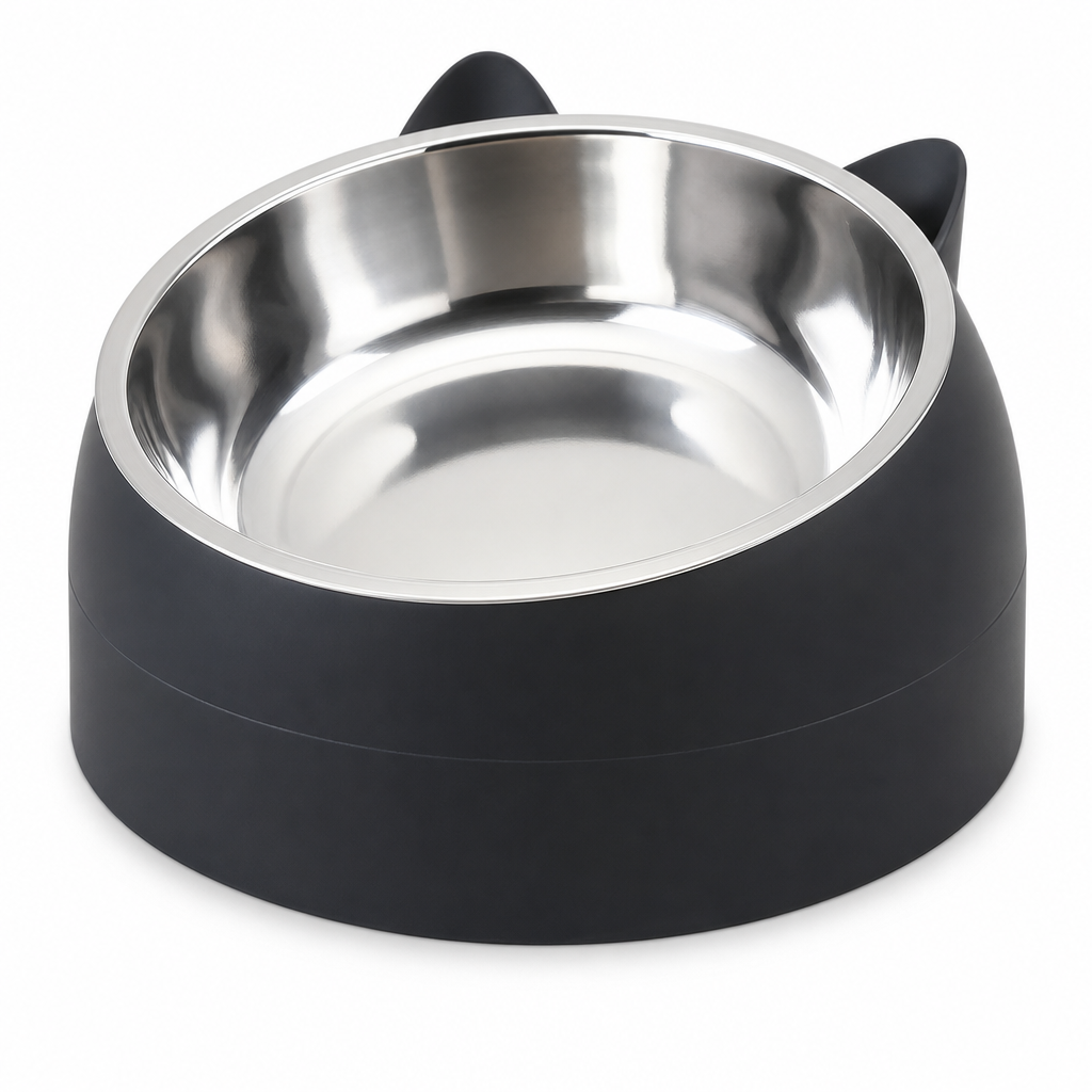 Cartoon Cat Shaped Stainless Steel Pet Bowl Dual Use Food and Water Feeder for Cats and Small Dogs