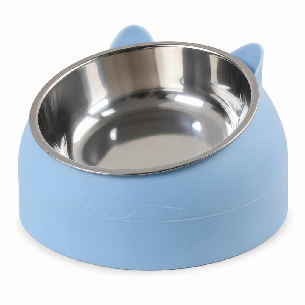 Cartoon Cat Shaped Stainless Steel Pet Bowl Dual Use Food and Water Feeder for Cats and Small Dogs