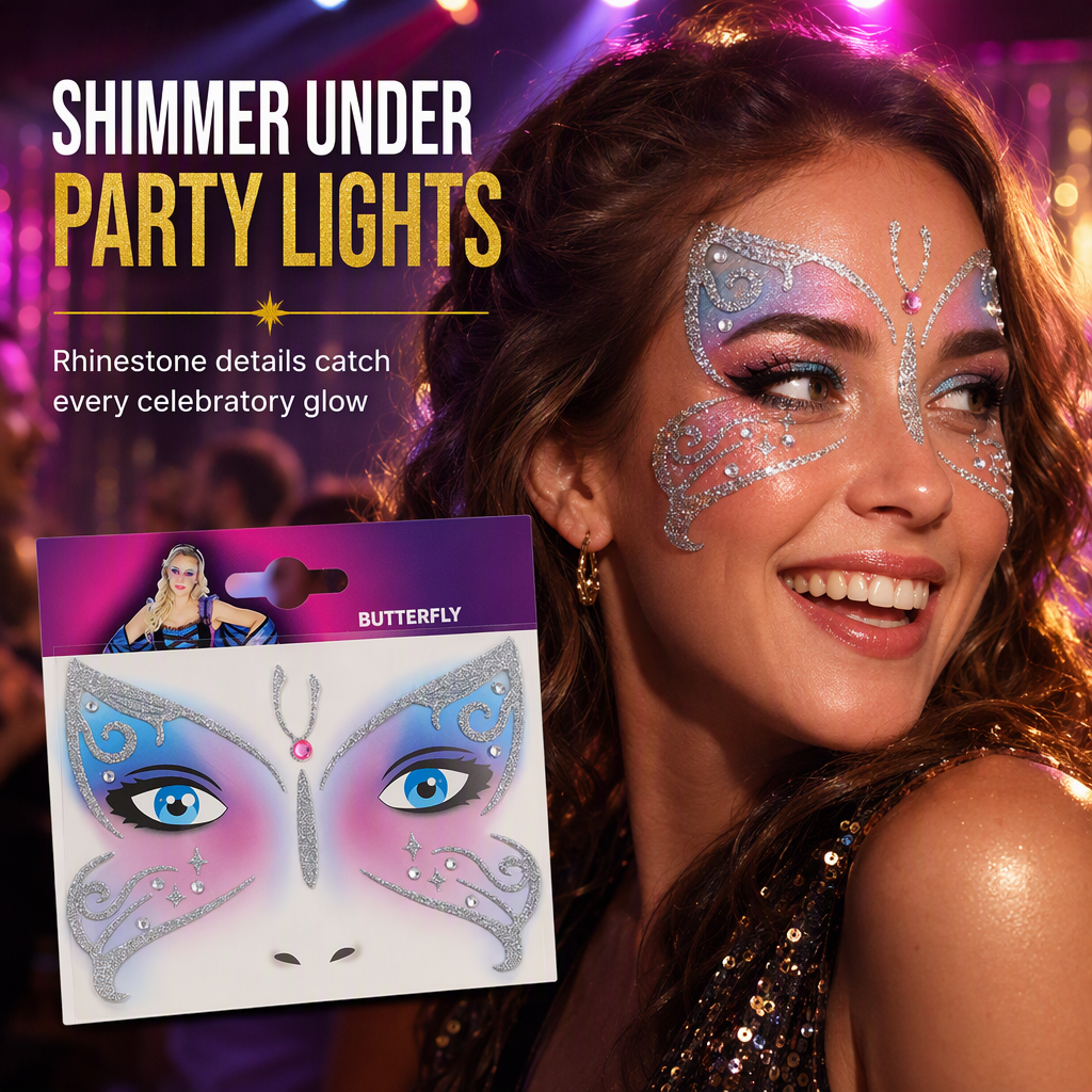 📢📢50% OFF !! ⏰ Christmas Holiday Temporary Face Tattoo Stickers – Animal Designs, Glitter Face Gems ✨