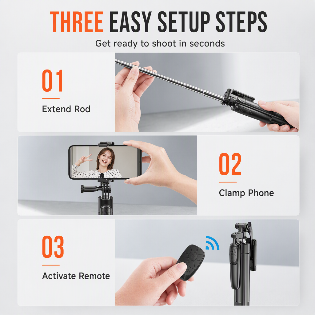 Extendable Selfie Stick Tripod with Bluetooth Remote Control and Handheld Phone Gimbal Stabilizer for Live Streaming and Photography