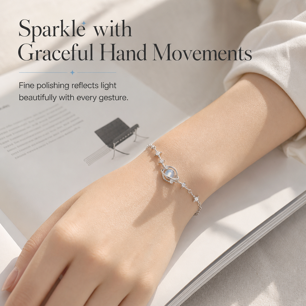 🌌🔥 50% OFF! S925 Sterling Silver Planet Star Bracelet – Hypoallergenic, Dainty, Luminescent Celestial Charm, Adjustable Chain, Lightweight Everyday Jewelry for Women, Gift-Ready ✨