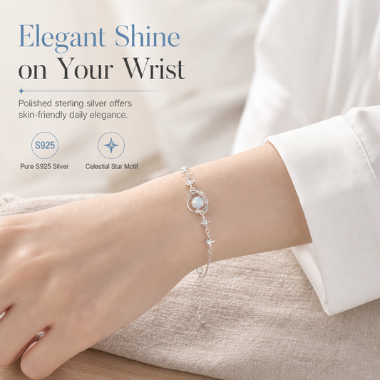 🌌🔥 50% OFF! S925 Sterling Silver Planet Star Bracelet – Hypoallergenic, Dainty, Luminescent Celestial Charm, Adjustable Chain, Lightweight Everyday Jewelry for Women, Gift-Ready ✨