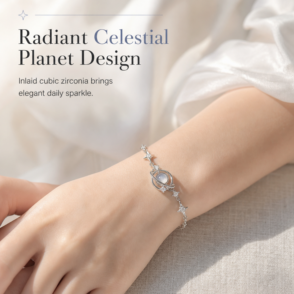 🌌🔥 50% OFF! S925 Sterling Silver Planet Star Bracelet – Hypoallergenic, Dainty, Luminescent Celestial Charm, Adjustable Chain, Lightweight Everyday Jewelry for Women, Gift-Ready ✨