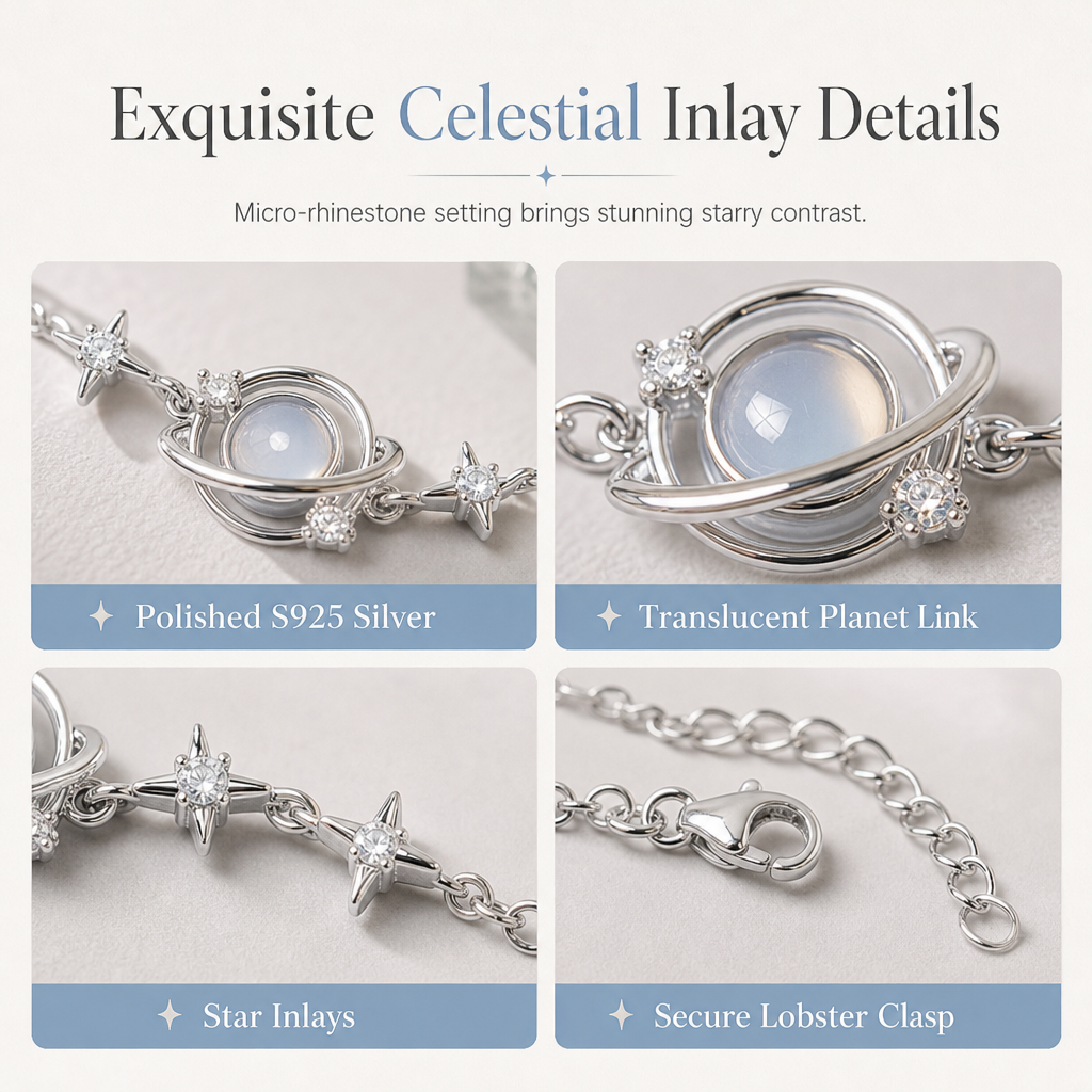 🌌🔥 50% OFF! S925 Sterling Silver Planet Star Bracelet – Hypoallergenic, Dainty, Luminescent Celestial Charm, Adjustable Chain, Lightweight Everyday Jewelry for Women, Gift-Ready ✨