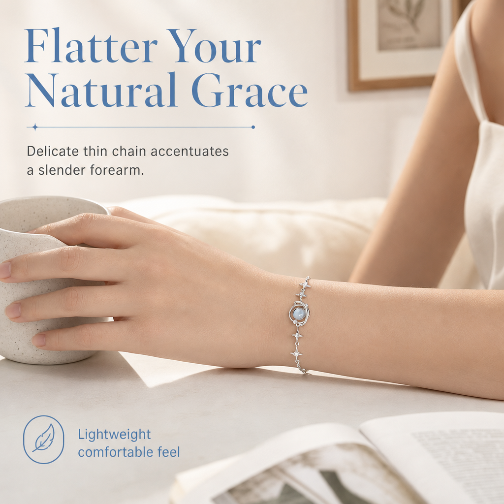 🌌🔥 50% OFF! S925 Sterling Silver Planet Star Bracelet – Hypoallergenic, Dainty, Luminescent Celestial Charm, Adjustable Chain, Lightweight Everyday Jewelry for Women, Gift-Ready ✨